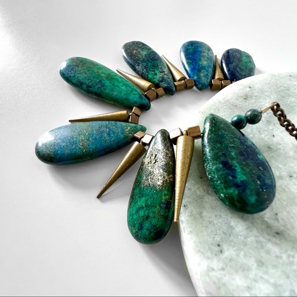 NEW Artisan Chrysocolla and Brass Necklace - Picture 7 of 13